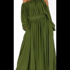 Asymetric olive green dress